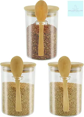 Buy AolKee 3Pcs Glass Jars With Lids And Spoon 600ml, Glass Storage Jars, Kitchen • 16.69£