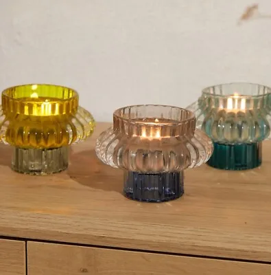 Buy Next Green Blue Yellow Set Of 3 Glass Tea Light Tapered Candle Holder Home Decor • 17.89£