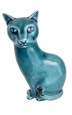 Buy Vintage Poole Pottery Blue Glaze Ceramic Cat Figurine With Artist Mark • 35£