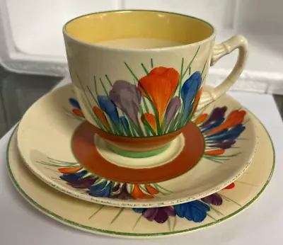 Buy Vintage Art Deco Clarice Cliff  Autumn Crocus  Trio Of Cup, Saucer & Plate (a/f) • 65£