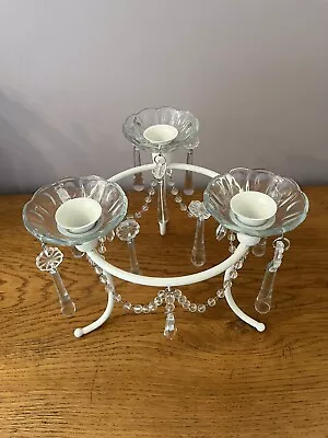 Buy 3 Candle Candelabra Cream Metal & Crystal Cut Glass Droplets • 12£