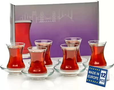 Buy GOSOYO Turkish Tea Glasses And Saucers Set 12 Pieces, Arabic Persian Tea Cups • 20.69£