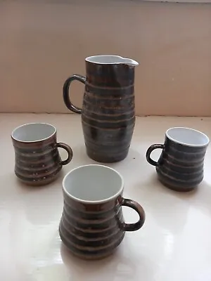 Buy Vintage Cinque Ports Pottery Monastery Rye Jug & 3 Coffee Cups - Bark Pattern • 15.49£