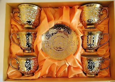Buy Vintage Quality Chinese Porcelain Tea Set 6 Cups & Saucers Gold & Leaf Design • 35£