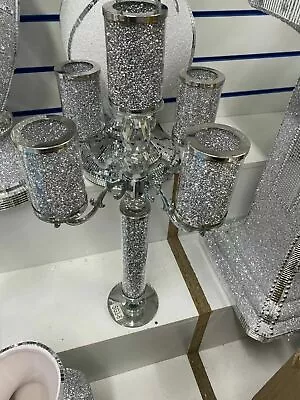 Buy Crushed Diamond Crystal Filled 5 Candle Holder Crystal Bling Romany Candelabra • 42.99£