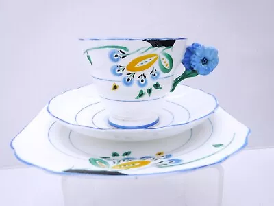 Buy Art Deco Flower Handle Tea Trio, Radford China Staffs, Paragon Interest • 69£