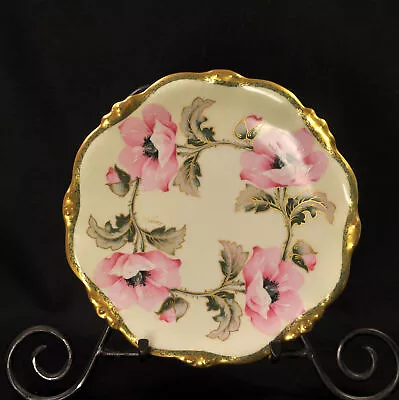 Buy Limoges Elite Bawo Dotter 8 3/8  Plate Pink Poppies GOLD 1900-1914 Artist Lucien • 75.88£