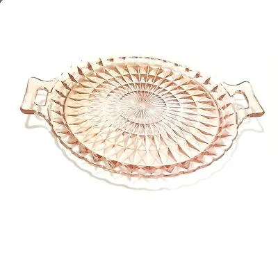 Buy Pink Depression Glass Cake Server Plate Platter With Handles 12.5 In • 56.53£