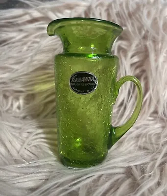 Buy Kanawha Vintage Green Crackle Glass Pitcher Hand Blown 5 Inches • 12£