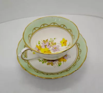 Buy Vintage Plant Tuscan Fine Bone China Teacup Saucer Made In England Green Floral • 16.02£