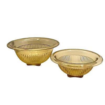 Buy Federal Nesting Mixing Bowls Ribbed Design Square Base Honey Gold Set Of 2 VTG • 30.83£