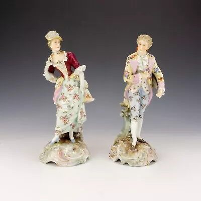 Buy Antique Dresden German Porcelain - Hand Painted Pair Of Man & Lady Figurines • 0.99£