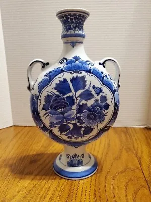 Buy Vintage Royal Delft Hand Painted Blue & White Floral Pedestal Vase  11-1/2  • 115.82£