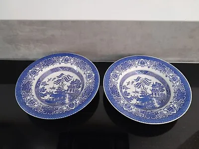 Buy Willow Pattern 22 X 4 Cm Rimmed Soup Bowls X 3 English Made • 14.99£