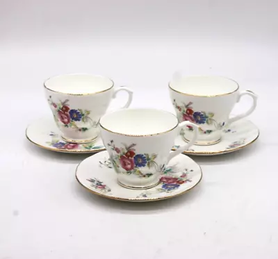 Buy DUCHESS Set Of 3 Tea Cups & Saucers Floral Spray 1960s White Bone China • 4.99£