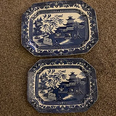 Buy Two Vintage Burleigh Ware Blue & White Platters 13x10 And 11x9.5 - Just £25 • 25£