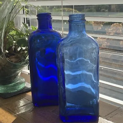 Buy Two Large Attractive Vintage Victorian Druggist Old Fashioned Blue Glass Bottles • 24.99£