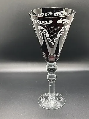 Buy Gibson Ruby Red Etched Cut To Clear Wine Glass. Bohemian Glass • 22.38£