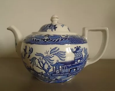 Buy Burleigh Ware Blue & White Willow Pattern Teapot ~ Two Pint Capacity • 14.95£
