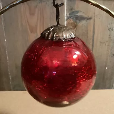 Buy Big  Red Antique Mercury Crackle Glass Hanging Globe Ball Kugel Valentines Day 2 • 12£