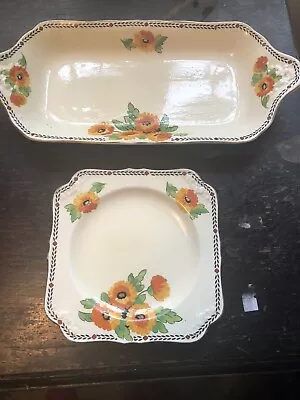 Buy Handsome Art Deco “Crown Ducal” Bread Roll Plate + Square Butter Plate • 7.50£
