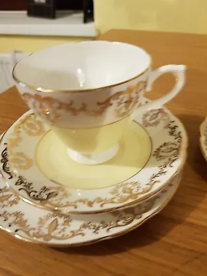 Buy Sutherland Sunny Yellow Bone China Trio Teacups Saucers And Side Plate • 8.99£