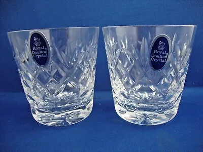 Buy 2 X Royal Doulton Crystal Georgian Cut Pattern Flared Tumblers Boxed Signed (1) • 19.95£