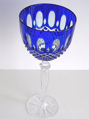 Buy Bohemian Cobalt Cased Cut To Clear Crystal Wine Goblet • 89.92£
