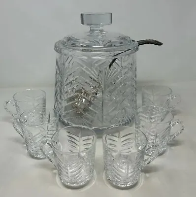 Buy Crystal Cut Punch Bowl Cups Glass Glasses Silver Plate Ladle Set X6 Vtg Heavy GA • 149.99£