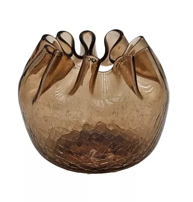 Buy Hand-Blown Pilgrim 1950’s Glass Vase Root Beer  Crackle Ruffled Rim Pinched 4  • 23.05£