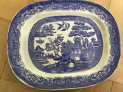 Buy Antique Blue Willow Pattern Meat Plate Or Serving Platter • 18£