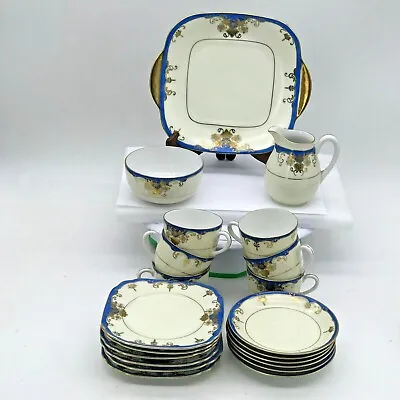 Buy Meito China Hand Painted Tea Set Cream Blue & Gilt 21 Piece - Japan • 75£