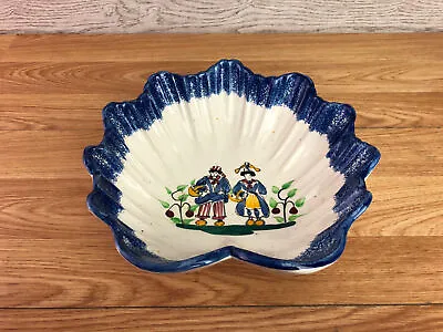 Buy Vintage Caen Decore Main French Potery Scalloped Bowl White & Blue  • 17.09£
