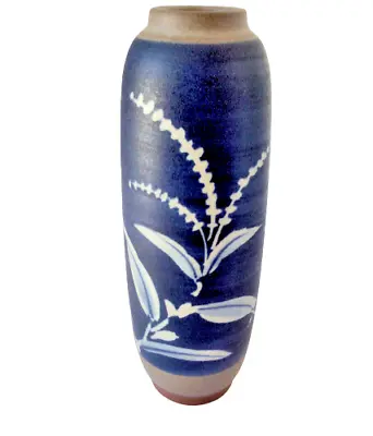 Buy Oriental Pottery Stoneware Vase Signed Ceramic Blue White Floral Studio 8  Tall • 28.72£