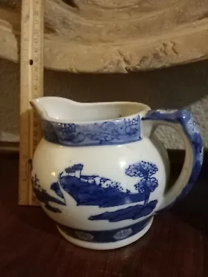 Buy Porcelain Flow Blue Delft China Willow China Pitcher Lg Jug Vintage Creamer • 6.48£