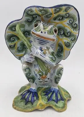 Buy FRENCH MOSANIC FAIENCE POTTERY MODEL FROG WITH LILLY PAD C1900 • 225£