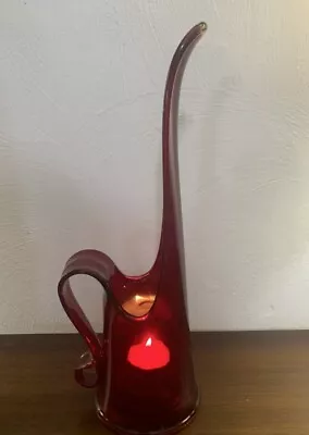 Buy 1 Vintage LE Smith Ruby Red Swung Glass Candlestick Holder/Vase  12” X 3 1/2” EC • 49.99£