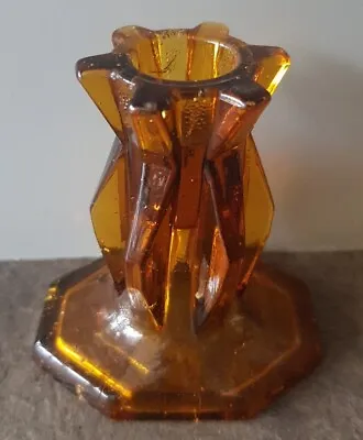 Buy Vintage Amber Glass Candlestick Candle Holder Short Ornate • 4.99£