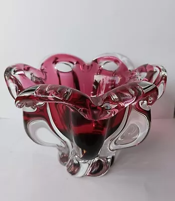 Buy Vintage Czech Glass Chribska Pink Vase Hospodka • 35£