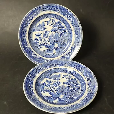 Buy Antique Willow 2 Tea Side Plates 7½  19cm Blue & White Vintage Stone China • 8£