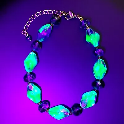 Buy Uranium Glass Bracelet Vaseline Czech Blue Glass Old Beads Women`s Jewelry • 33.01£