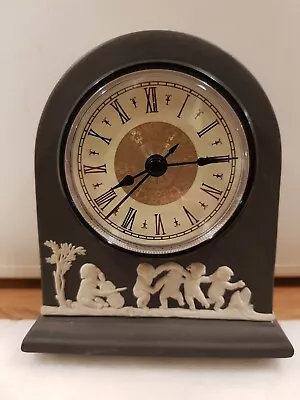 Buy Wedgwood Jasper Ware Black Mantle Clock (New Clock Fitted) H12cm X W10.5cm Vgc • 52£