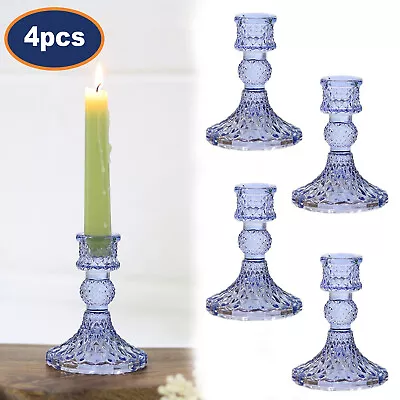 Buy Set Of 4 Lilac Glass Candle Holder Vintage Taper Candlestick Dinner Table Decor • 14.95£