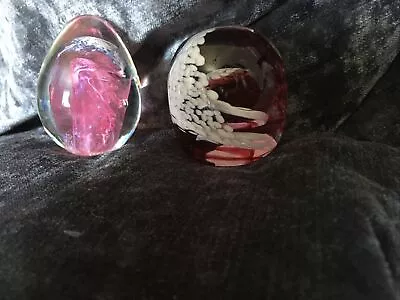 Buy 2 Pink And White Glass Paperweights • 3.99£