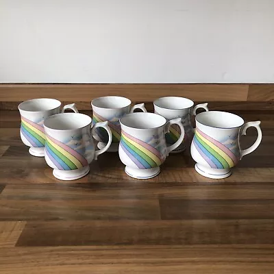 Buy Set Of 6 Elizabethan Over The Rainbow Fine Bone China Mugs Pink And Blue Cups • 34.99£