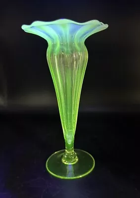 Buy Antique/Vintage Vaseline Opalescent Trumpet Shaped Glass Vase • 54.99£