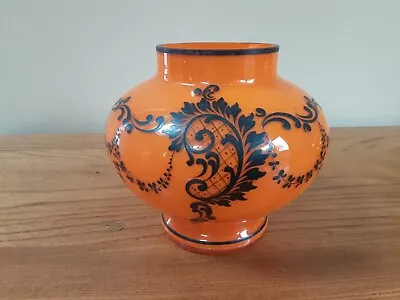 Buy Antique Bohemian  Czech Tango Glass Vase Bowl Black Enamel  • 10£
