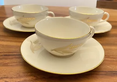 Buy Lenox China Tea Cups & Saucers WHEAT R-442 Set (3) White Gold Made In USA • 21.50£