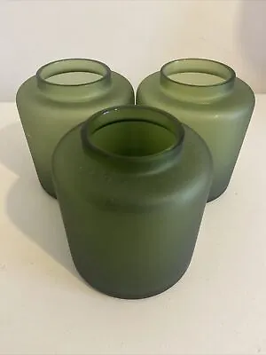 Buy 3 X Green Tealight Candle Holder Glass Jars 10.5cm • 14.24£