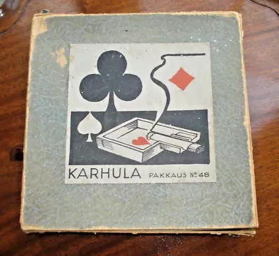 Buy Vintage Art Deco KARHULA Finnish Glass Bridge Playing Card Ashtrays X 4 In Box • 9.99£